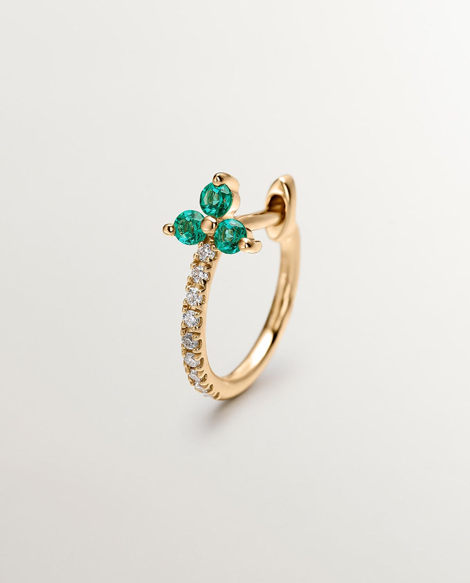 Imagen 0 de Pendiente individual de oro amarillo de 9k con diamantes y esmeraldas Verde
