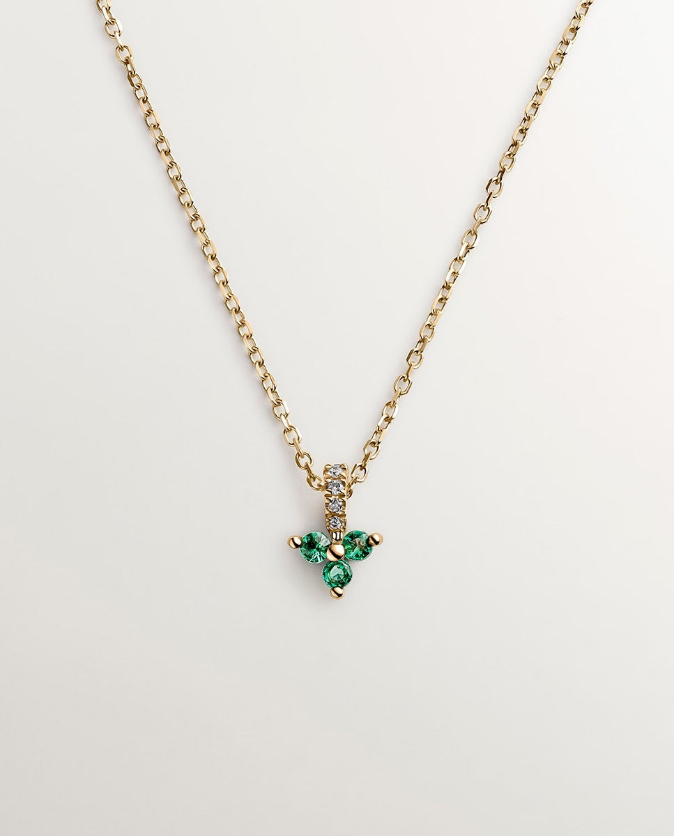 Imagen 0 de Colgante de oro amarillo de 9k con trébol de esmeraldas y diamantes Verde