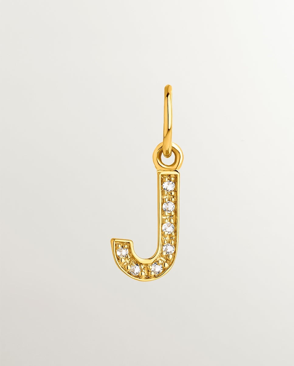 Charm de plata 925 bañada en oro amarillo de 18k y topacios blancos inicial j - Aristocrazy - Blanco Blanco-1