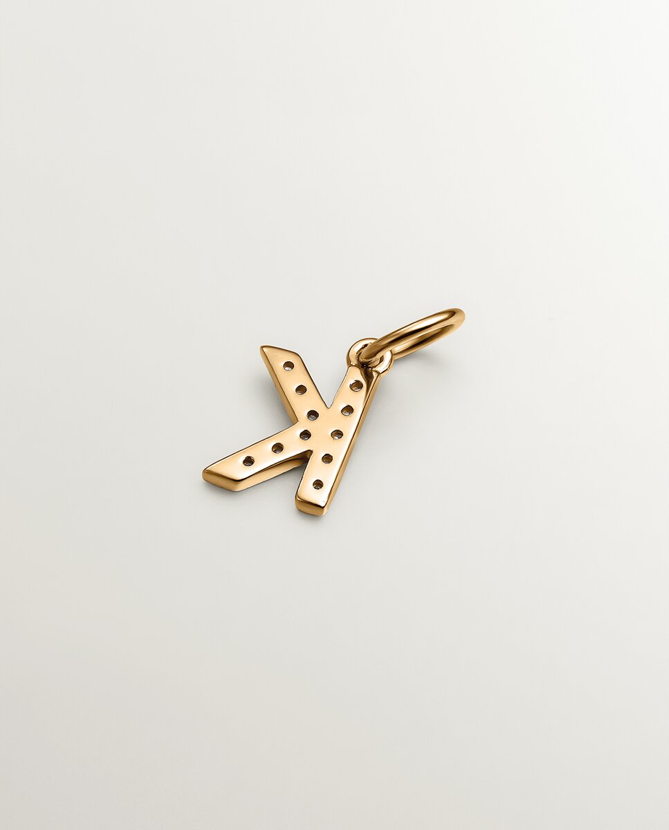 Charm de plata 925 bañada en oro amarillo de 18k y topacios blancos inicial k - Aristocrazy - Blanco Blanco-2