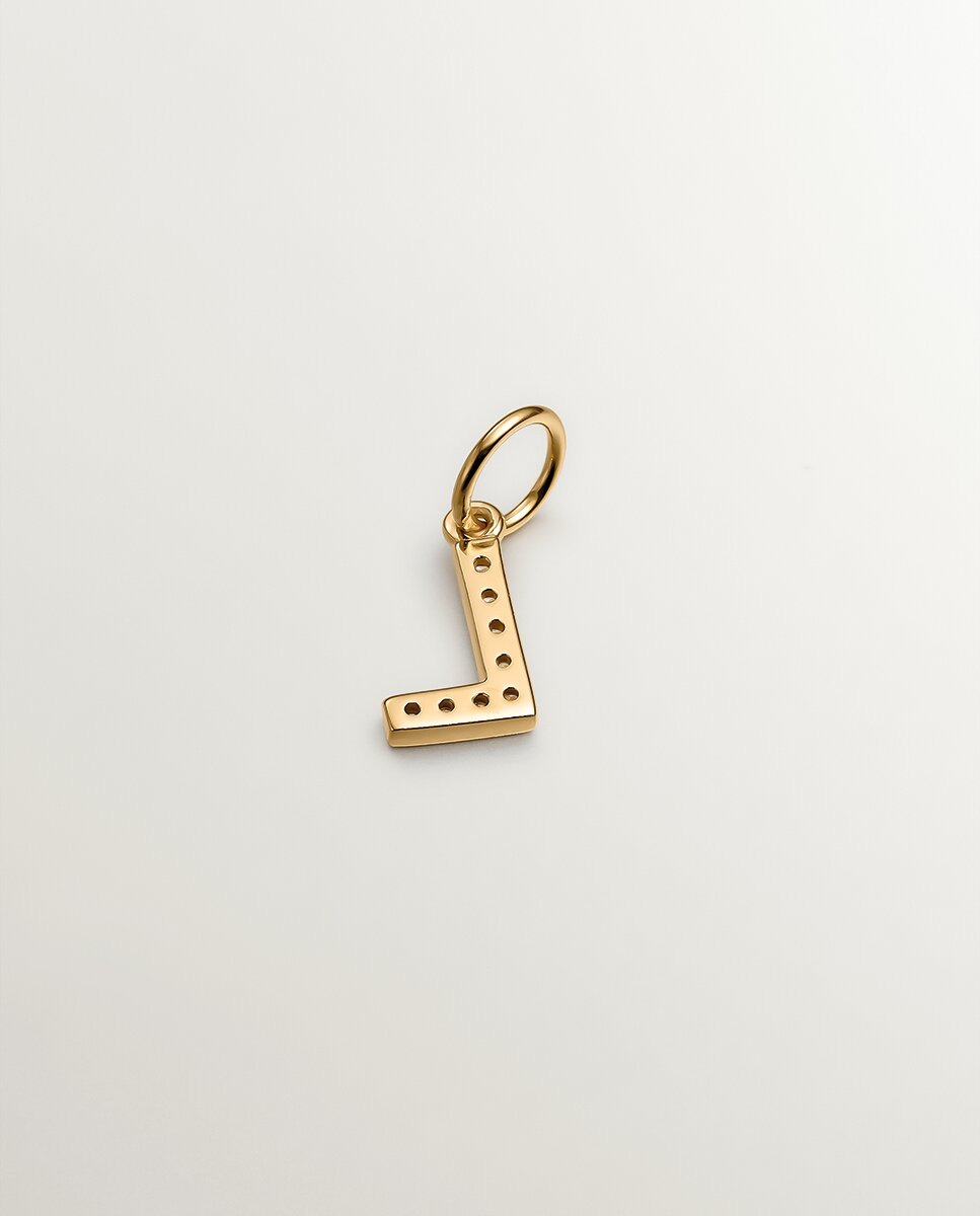 Charm de plata 925 bañada en oro amarillo de 18k y topacios blancos inicial l - Aristocrazy - Blanco Blanco-2