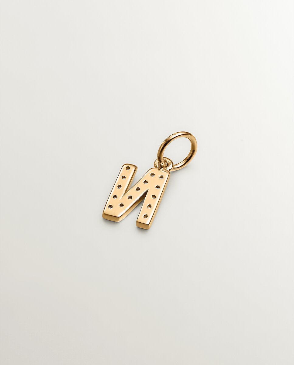 Charm artesanal de plata 925 bañada en oro amarillo de 18k con inicial d - Blanco Blanco-2