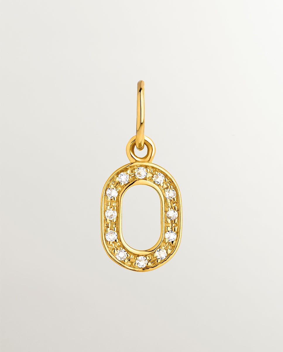 Charm de plata 925 bañada en oro amarillo de 18K y topacios blancos inicial O - Aristocrazy - Blanco Blanco-1