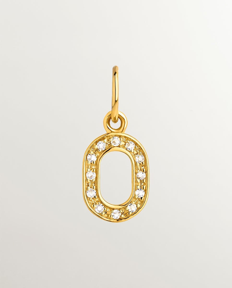 Charm de plata 925 bañada en oro amarillo de 18K y topacios blancos inicial O - Aristocrazy - Blanco Blanco-2