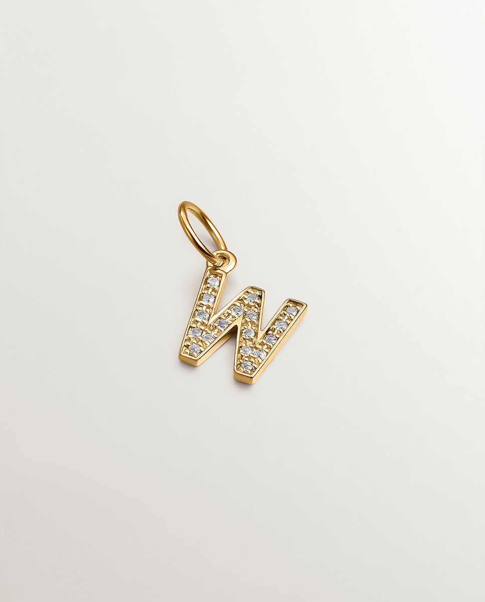 Imagen 0 de Charm de plata 925 bañada en oro amarillo de 18k y topacios blancos inicial w Dorado