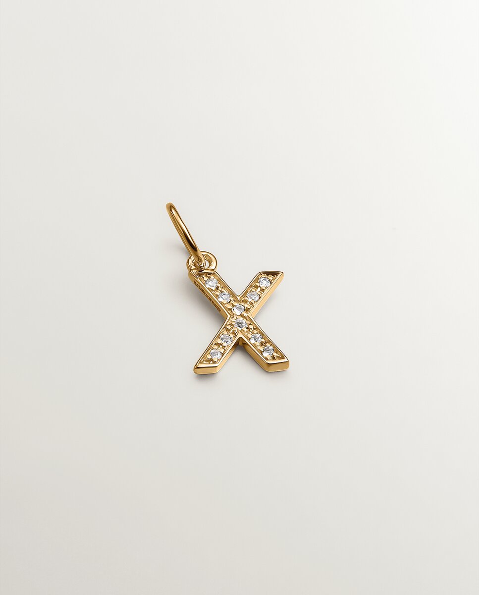 Charm de plata 925 bañada en oro amarillo de 18k y topacios blancos inicial x - Aristocrazy - Blanco Blanco-1