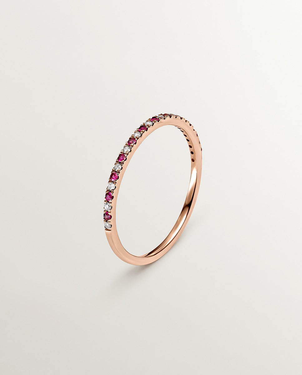 Imagen 0 de Anillo de oro rosa de 9k con rubíes rojos y diamantes Rosa
