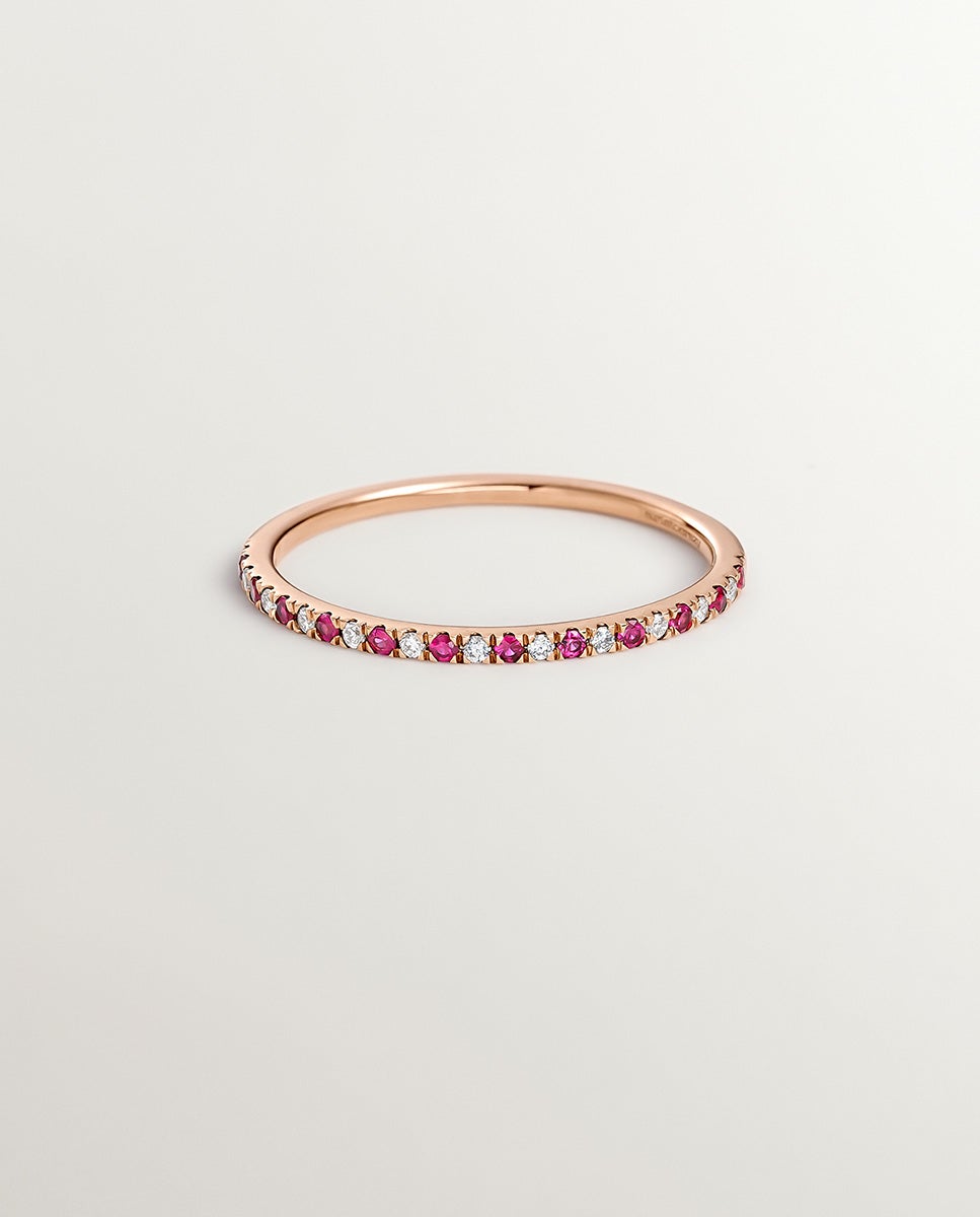 Anillo de oro rosa de 9k con rubíes rojos y diamantes - Aristocrazy - Rosa Blanco-3