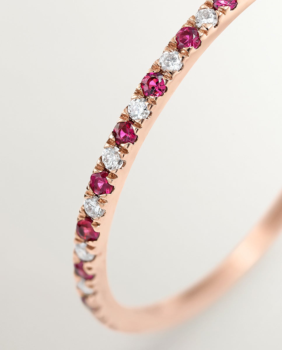 Anillo de oro rosa de 9k con rubíes rojos y diamantes - Aristocrazy - Rojo Rojo-5
