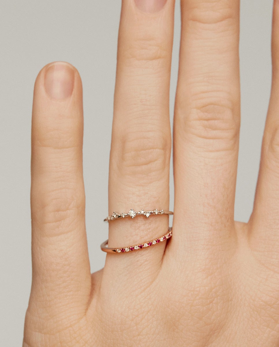 Anillo de oro rosa de 9k con rubíes rojos y diamantes - Aristocrazy - Rojo Rojo-6