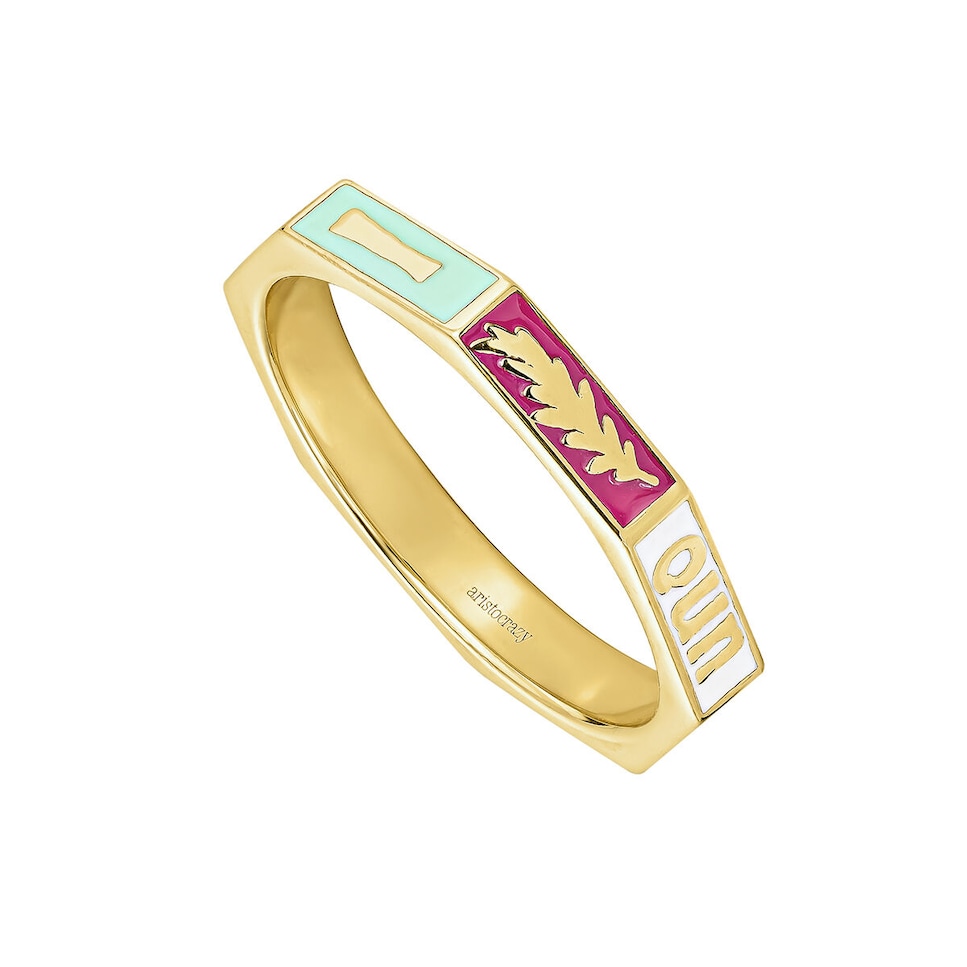 Anillo de colores de plata bañada en oro de 18kt con número uno Multicolor-1