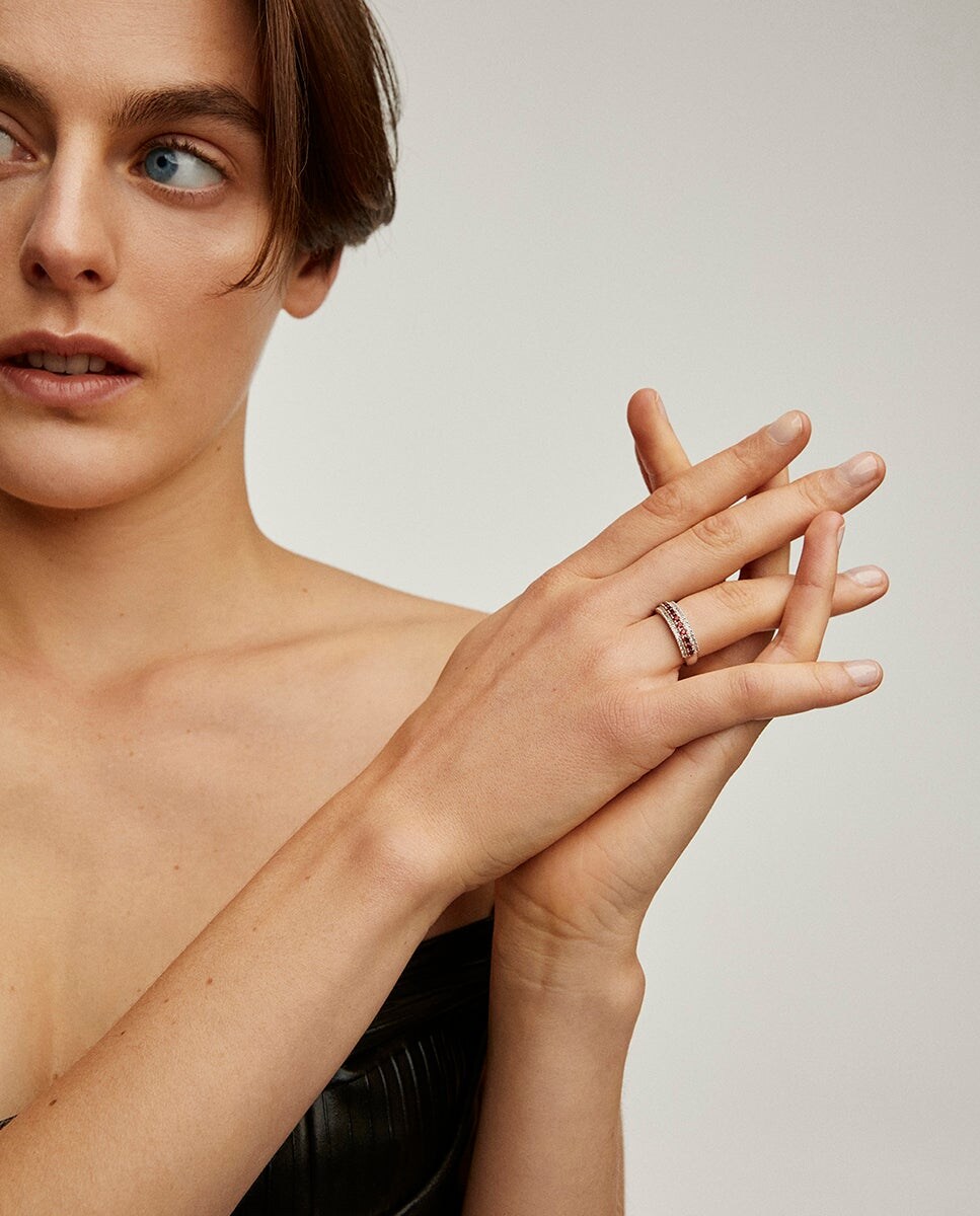 Anillo de plata 925 con rodolita rosa y topacios blancos Rosa-2