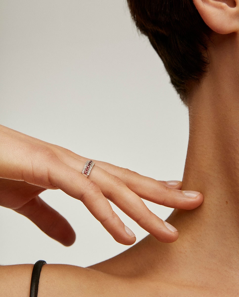 Anillo de plata 925 con rodolita rosa y topacios blancos Rosa-4