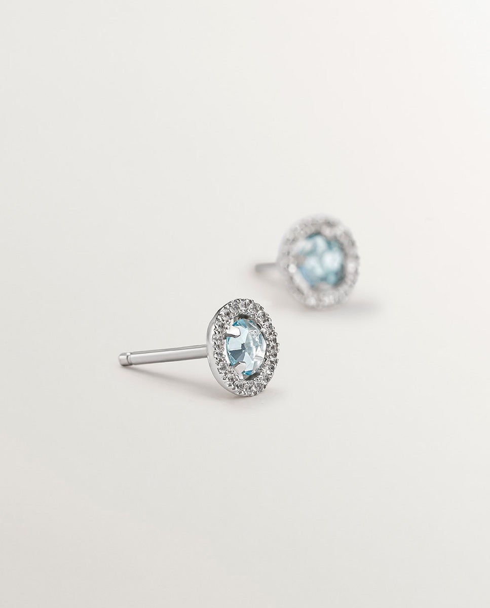 Pendientes de botón de plata 925 cos topacio azul 0,82 cts y orla de zafiros blancos - Aristocrazy - Blanco Blanco-5
