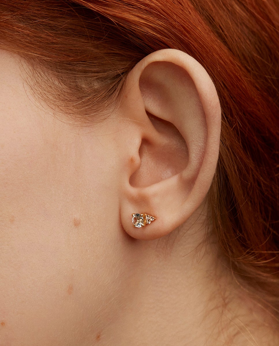 Pendientes de plata 925 bañada en oro amarillo de 18k con topacios sky y zafiros blancos - Aristocrazy - Azul Azul-2