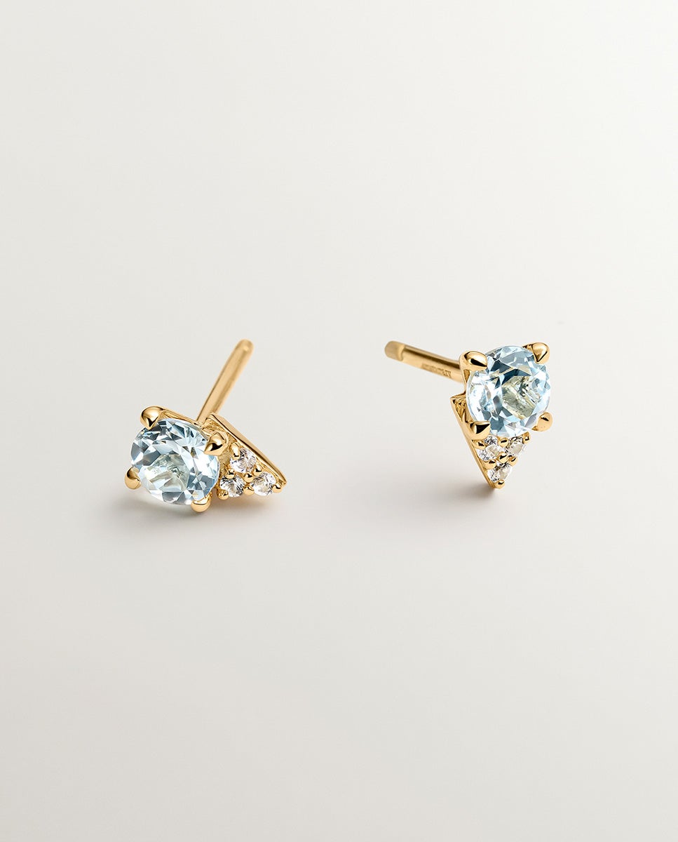 Pendientes de plata 925 bañada en oro amarillo de 18k con topacios sky y zafiros blancos - Aristocrazy - Azul Azul-3