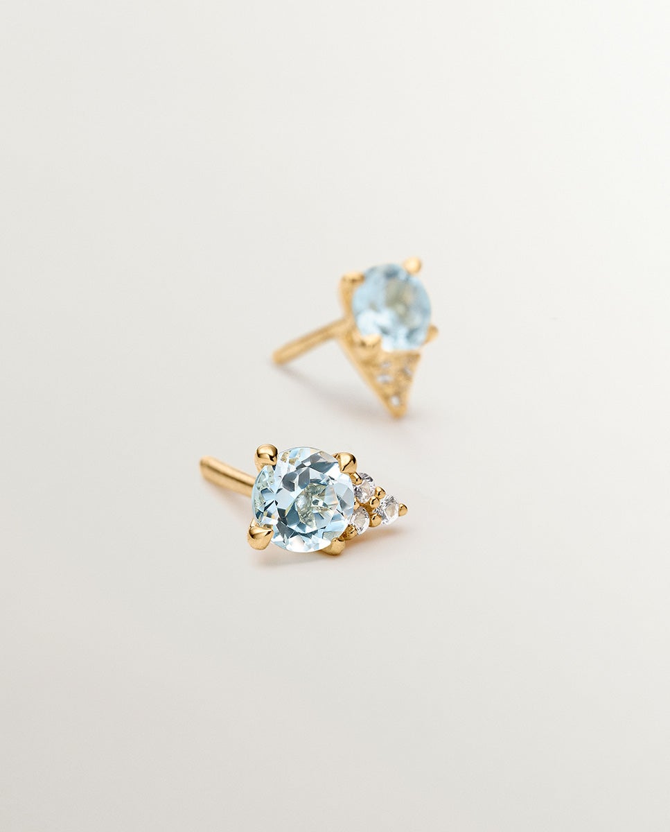 Pendientes de plata 925 bañada en oro amarillo de 18k con topacios sky y zafiros blancos - Aristocrazy - Azul Azul-5