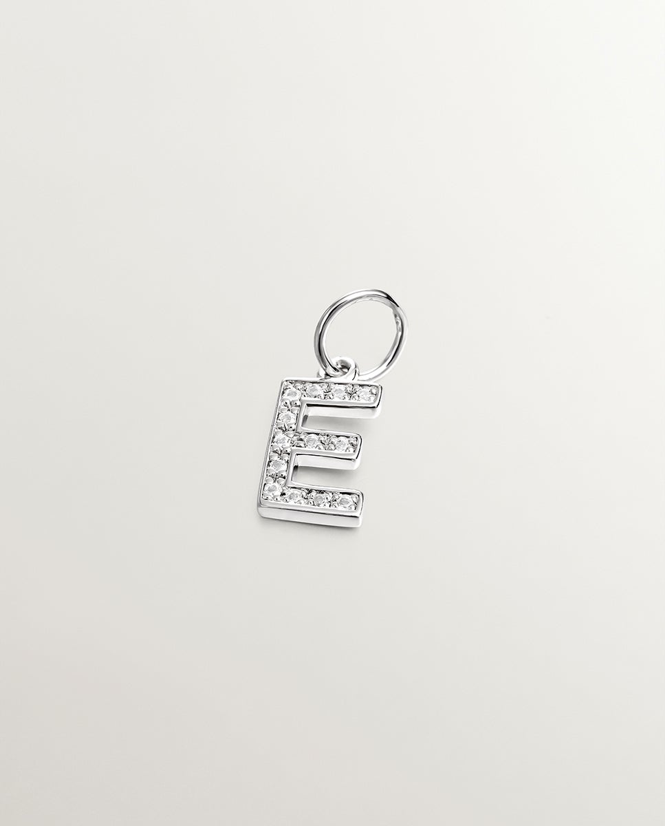 Charm de plata 925 y topacios blancos inicial e - Aristocrazy - Blanco Blanco-1
