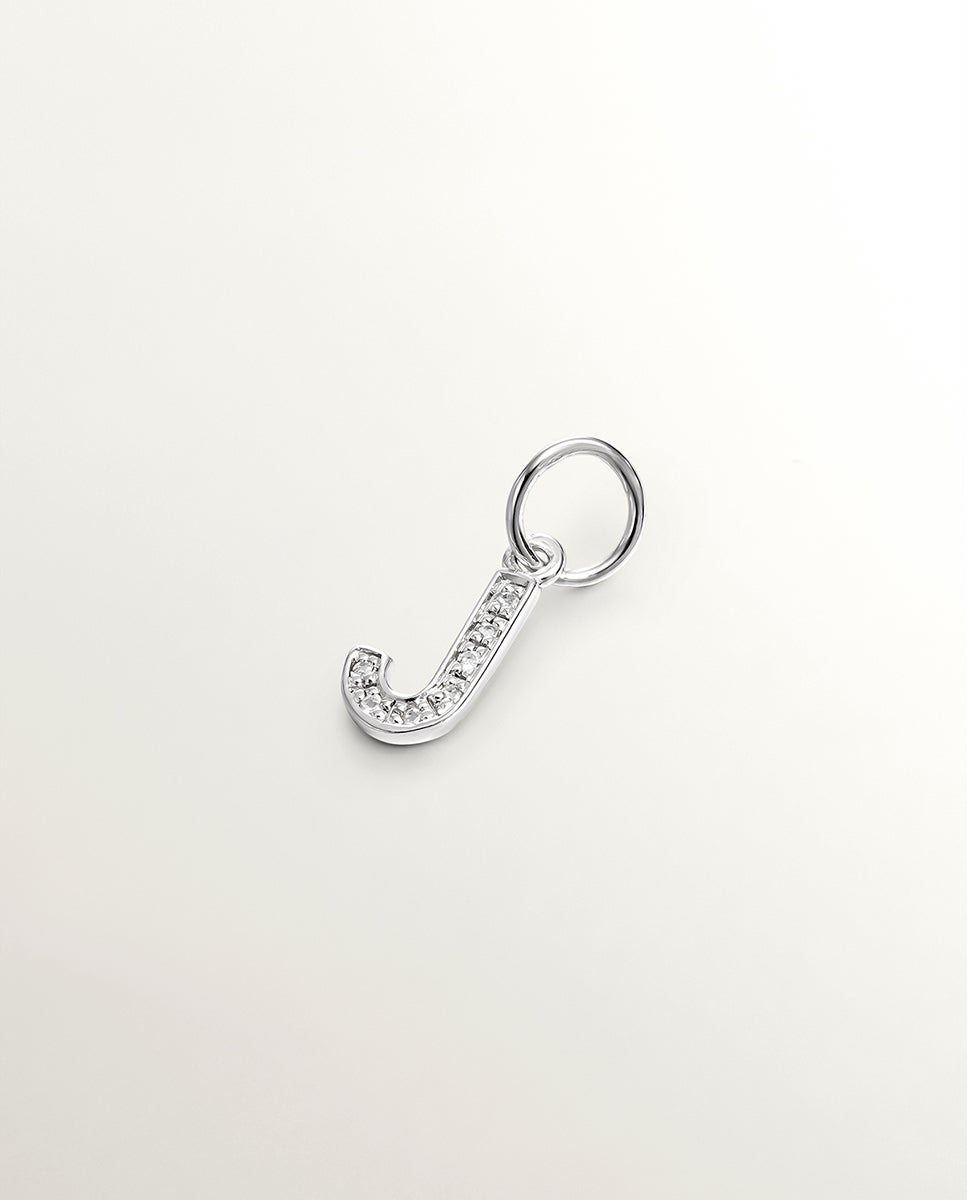 Charm de plata 925 y topacios blancos inicial J - Aristocrazy - Blanco Blanco-1