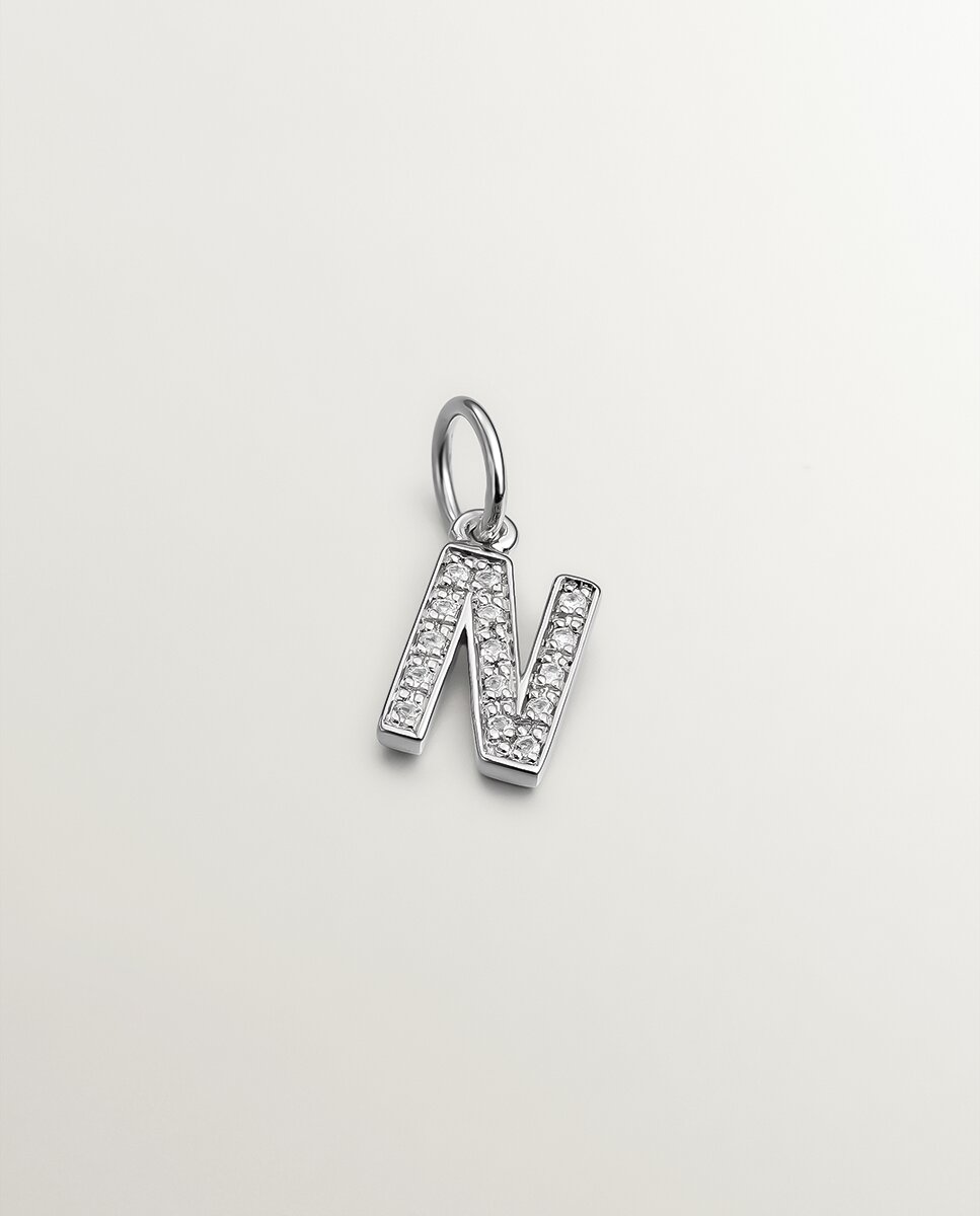 Charm de plata 925 y topacios blancos inicial n - Aristocrazy - Blanco Blanco-1