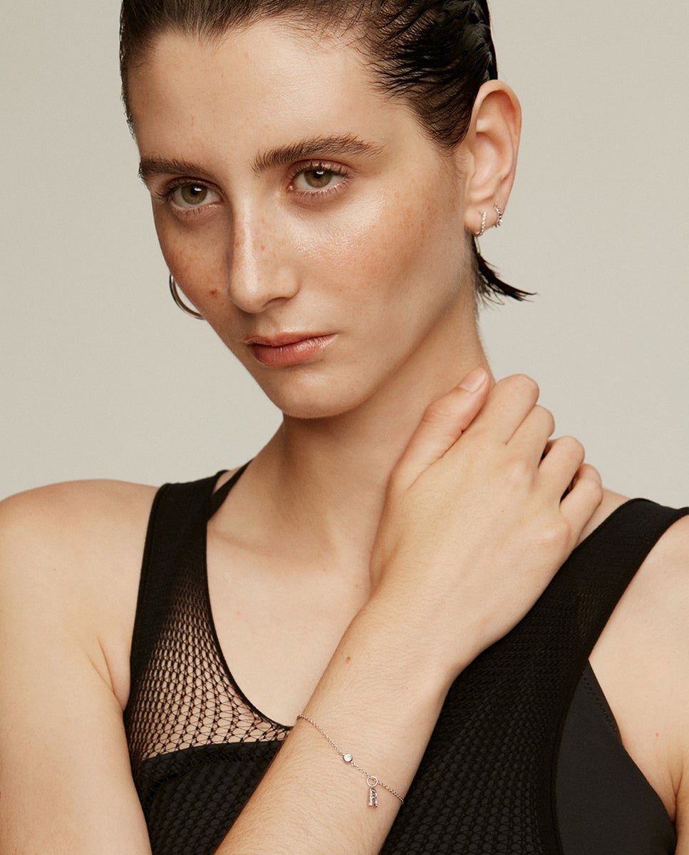 Charm de plata 925 y topacios blancos inicial r - Aristocrazy - Blanco Blanco-4