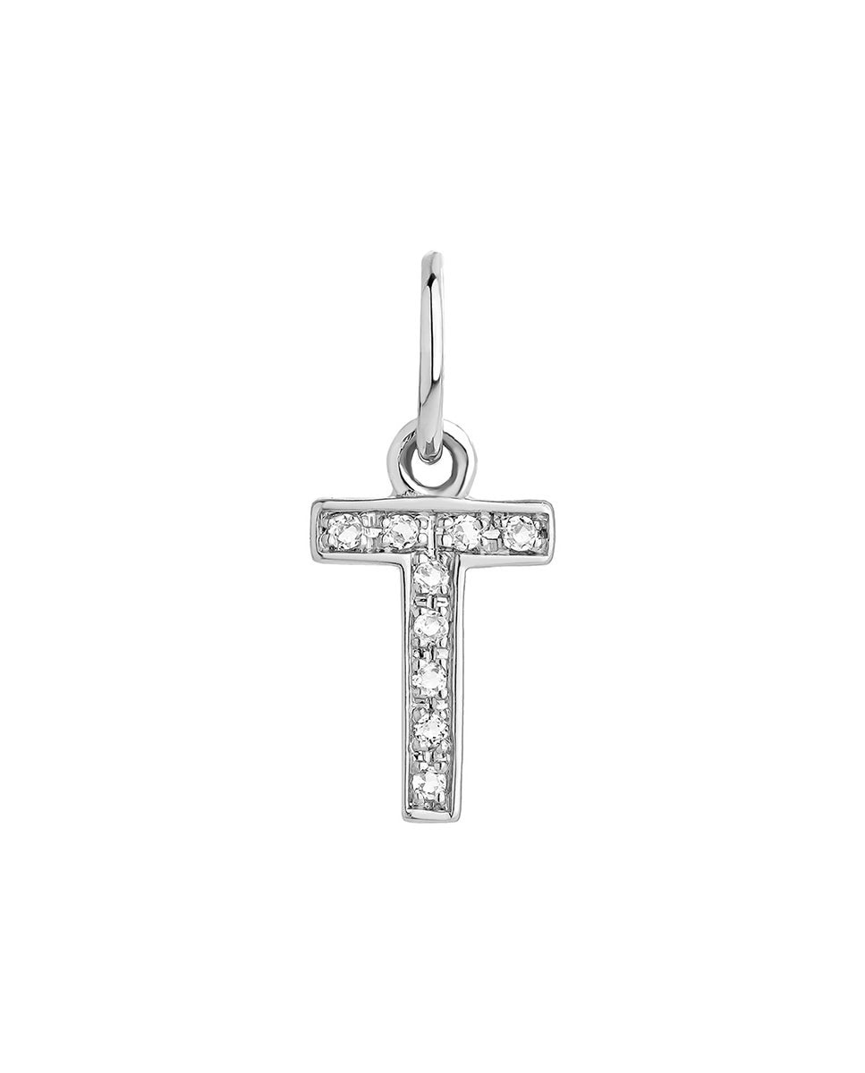 Imagen 2 de Charm de plata 925 y topacios blancos inicial t - Plata Plata