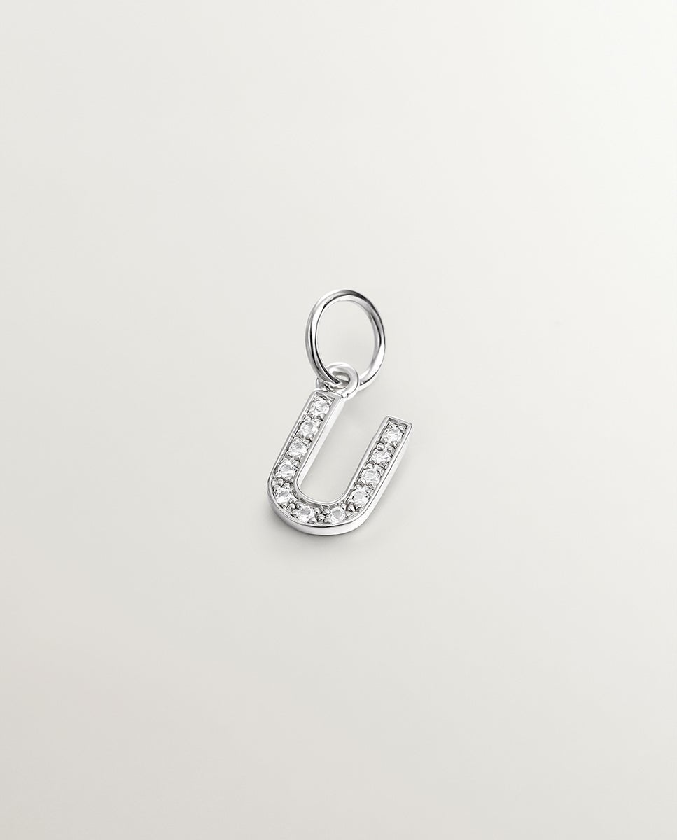 Charm artesanal de plata 925 bañada en oro amarillo de 18k con inicial n - Aristocrazy - Blanco Blanco-1