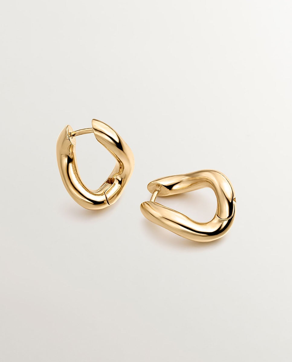 Pendientes de aro medianos gruesos de plata 925 bañada en oro amarillo de 18k con forma ondulada - Dorado Dorado-3