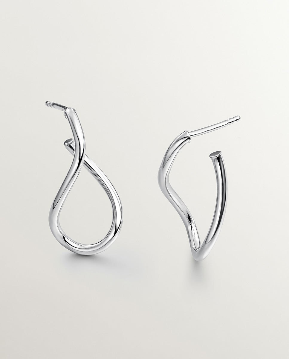 Pendientes de aro ondulados medianos de plata 925 Plata-3