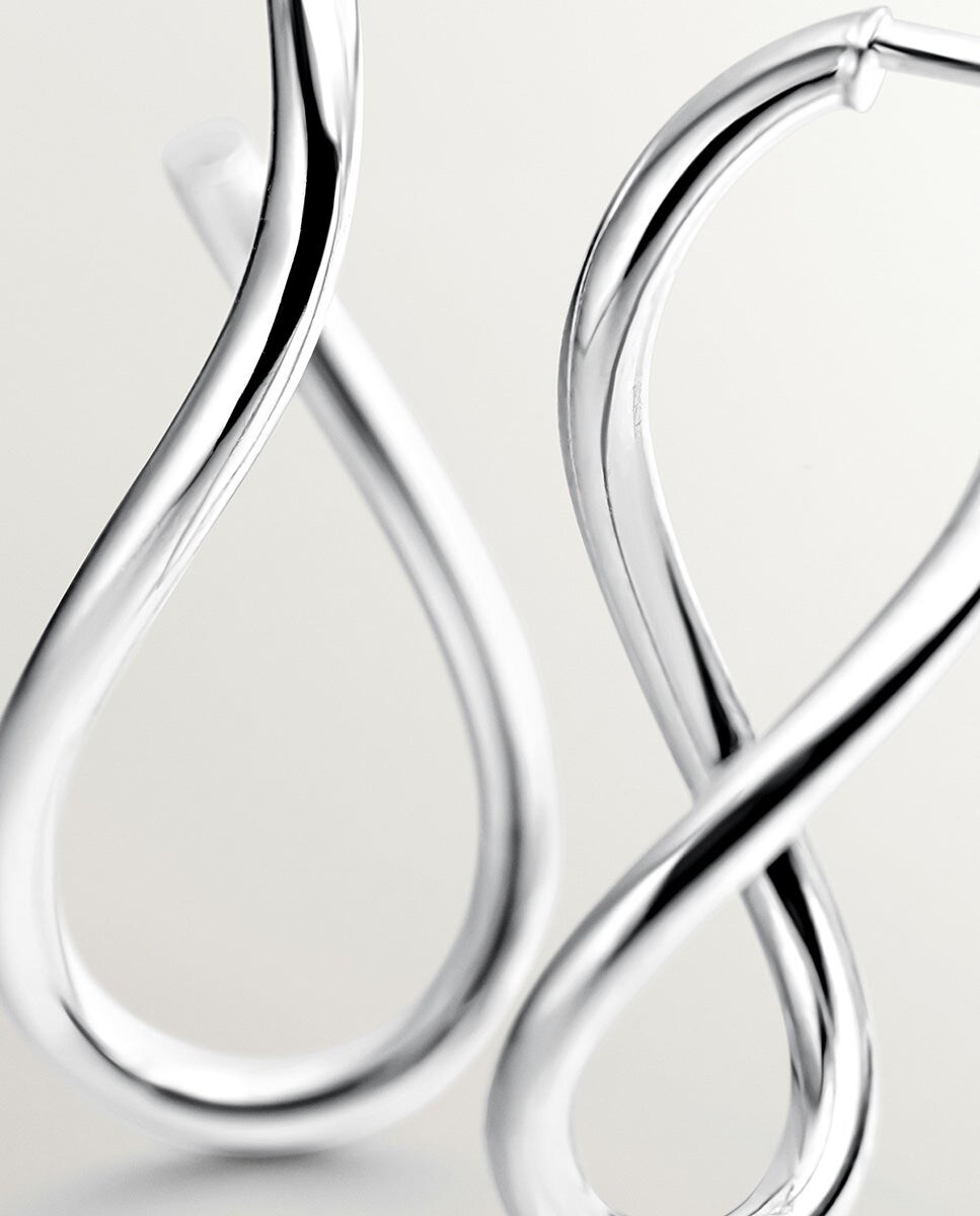 Pendientes de aro ondulados medianos de plata 925 Plata-5