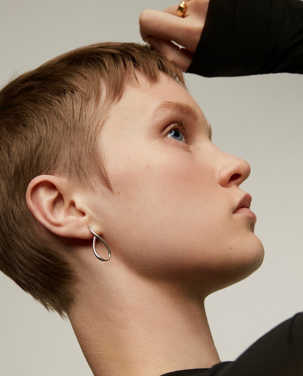 Pendientes de aro ondulados medianos de plata 925 Plata-6