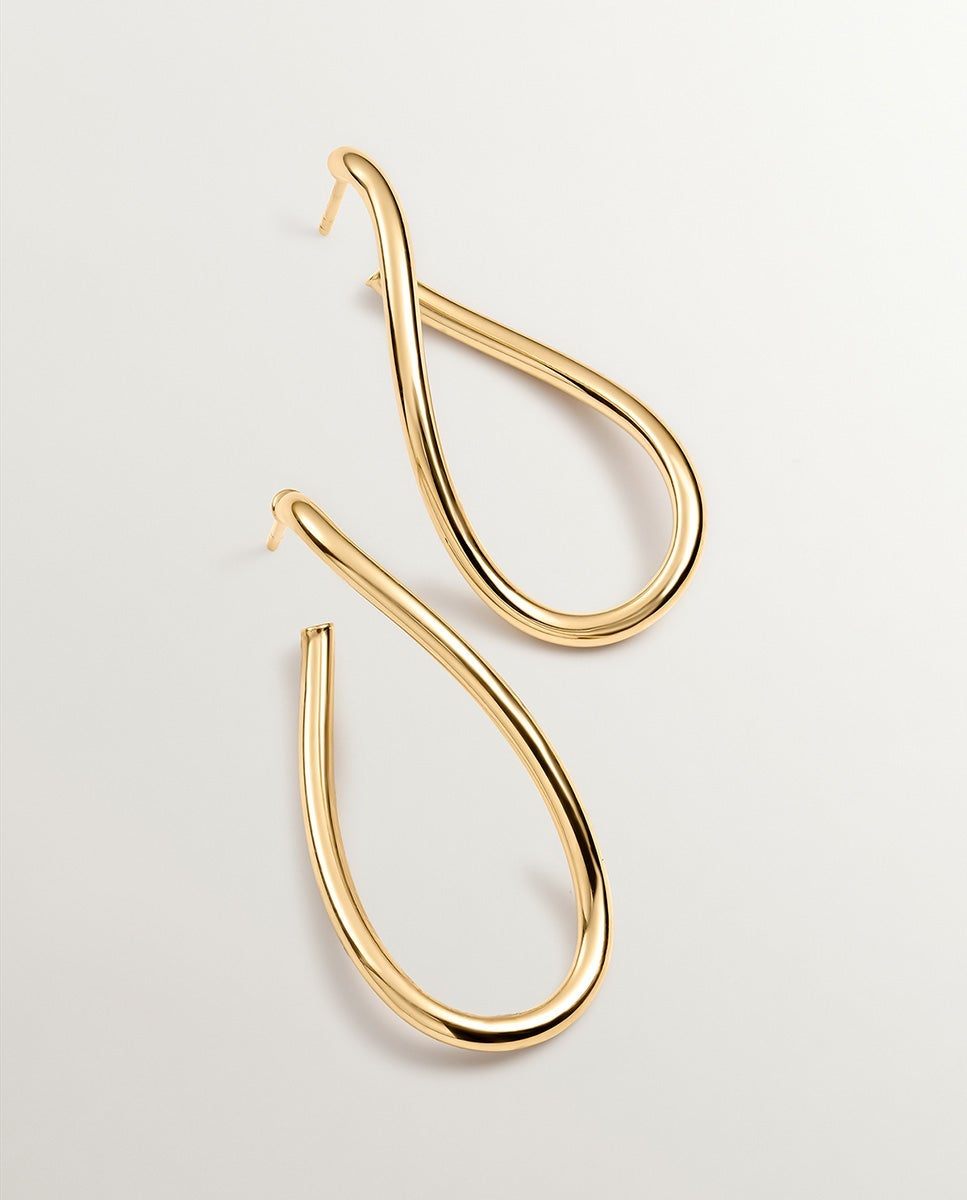 Pendientes de aro ondulados grandes de plata 925 bañada en oro amarillo de 18k - Dorado Dorado-1
