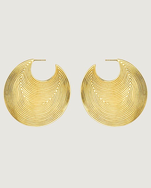 Imagen 0 de Pendientes de aro grande de plata 925 bañada en oro amarillo de 18K con relieve