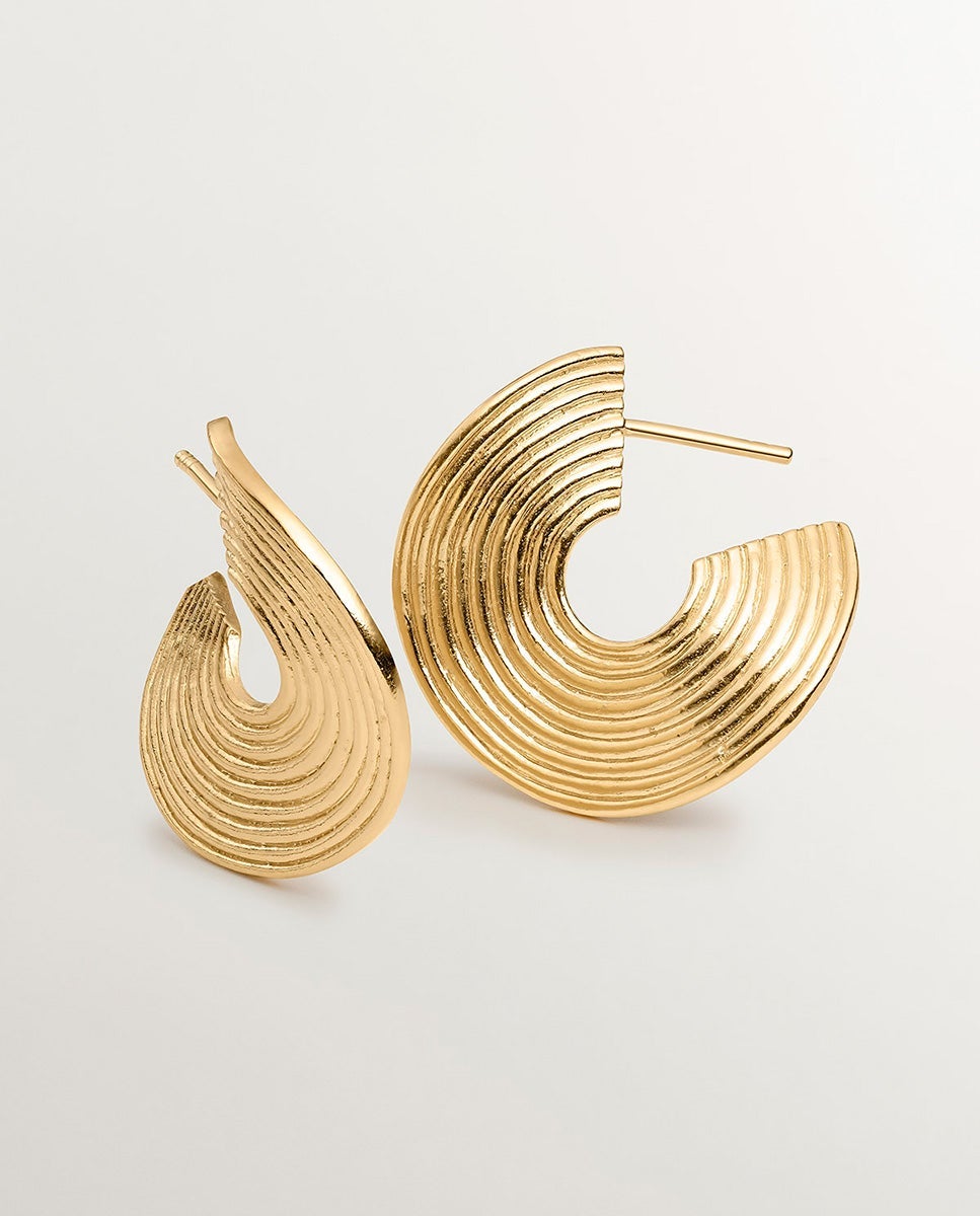 Pendientes de aro medianos de plata 925 bañada en amarillo de 18k con relieve y forma irregular - Aristocrazy - Oro Oro-3
