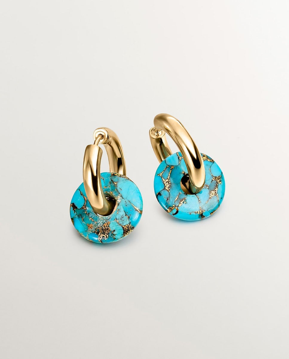 Pendientes de aro de plata 925 bañada en oro amarillo de 18k con - Aristocrazy - Turquesa Turquesa-1