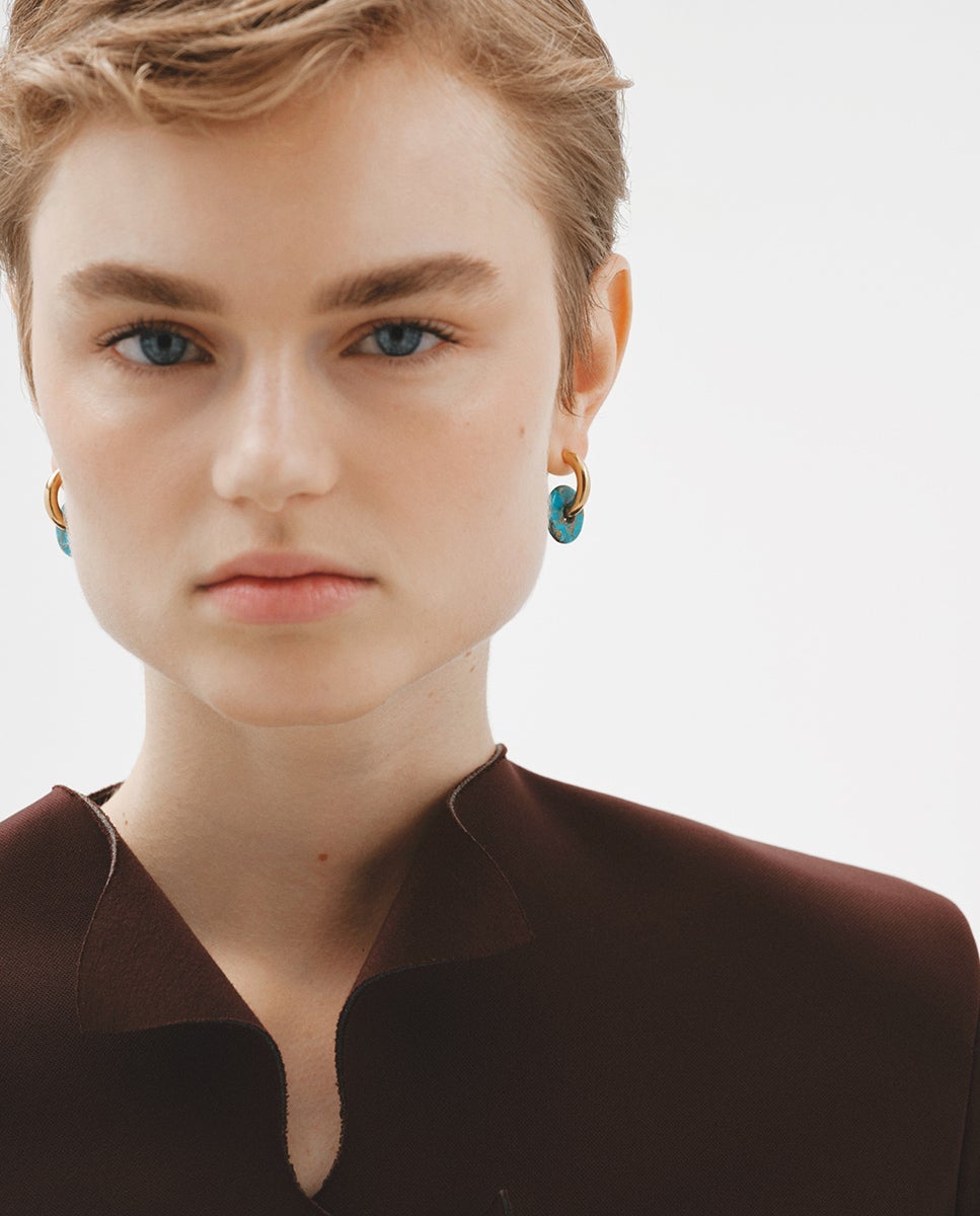 Pendientes de aro de plata 925 bañada en oro amarillo de 18k con - Aristocrazy - Turquesa Turquesa-4