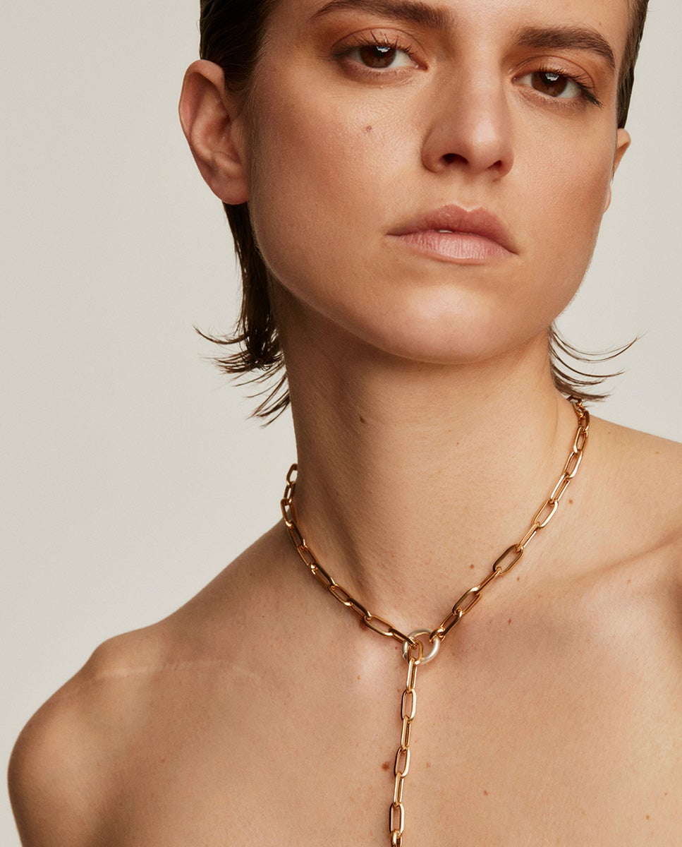 Collar de eslabones rectangulares 45 cm de plata 925 bañada en amarillo de 18k - Aristocrazy - Oro Oro-2