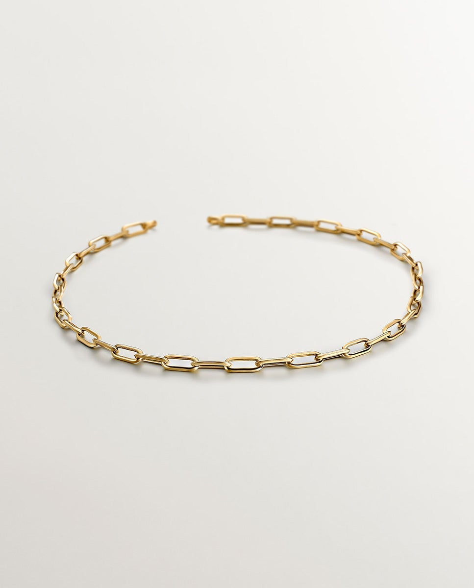 Imagen 0 de Collar de eslabones rectangulares 45 cm de plata 925 bañada en oro amarillo de 18k Oro