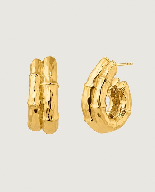 Pendientes Bambú de plata bañada en oro de 18kt. diseño criollas dobles