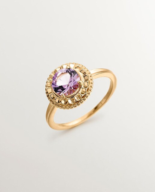 Anillo De Oro Rosa Con Amatista Y Morganita - Diseño Floral - Tallas Del 6 Al 10