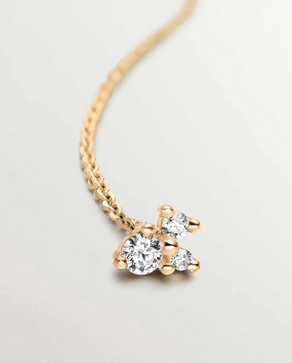 Pendiente individual de oro amarillo de 18k con cadena y diamantes - Aristocrazy - Blanco Blanco-1