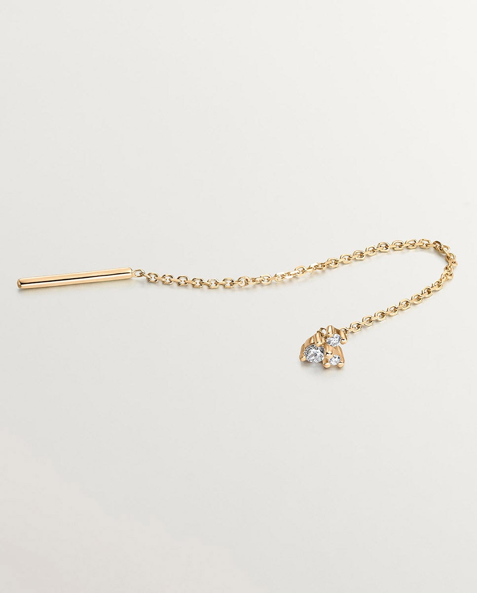 Pendiente individual de oro amarillo de 18k con cadena y diamantes - Aristocrazy - Blanco Blanco-3