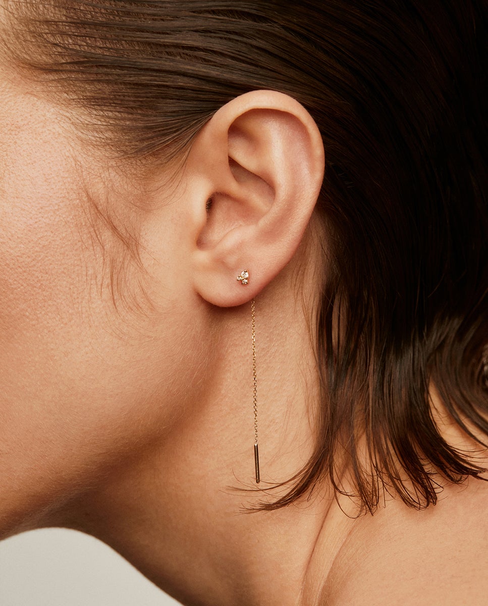 Pendiente individual de oro amarillo de 18k con cadena y diamantes - Aristocrazy - Blanco Blanco-4
