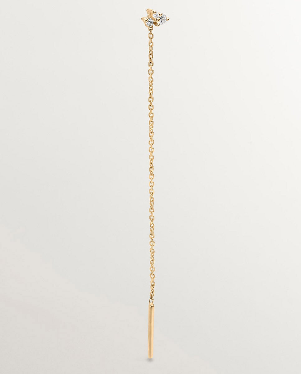 Pendiente individual de oro amarillo de 18k con cadena y diamantes - Aristocrazy - Blanco Blanco-5