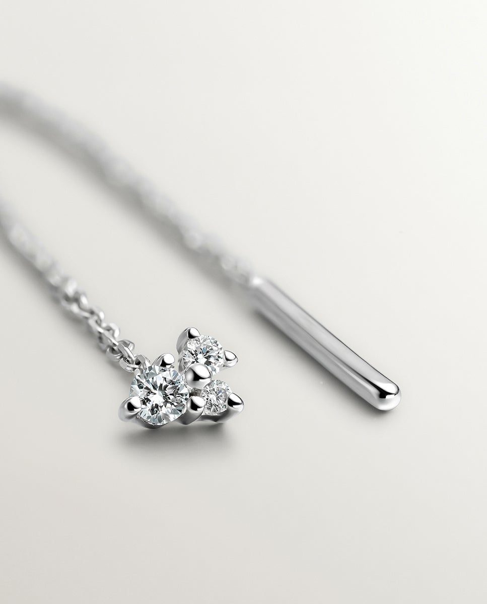 Pendiente individual de oro de 18k con cadena y diamantes - Aristocrazy - Blanco Blanco-2
