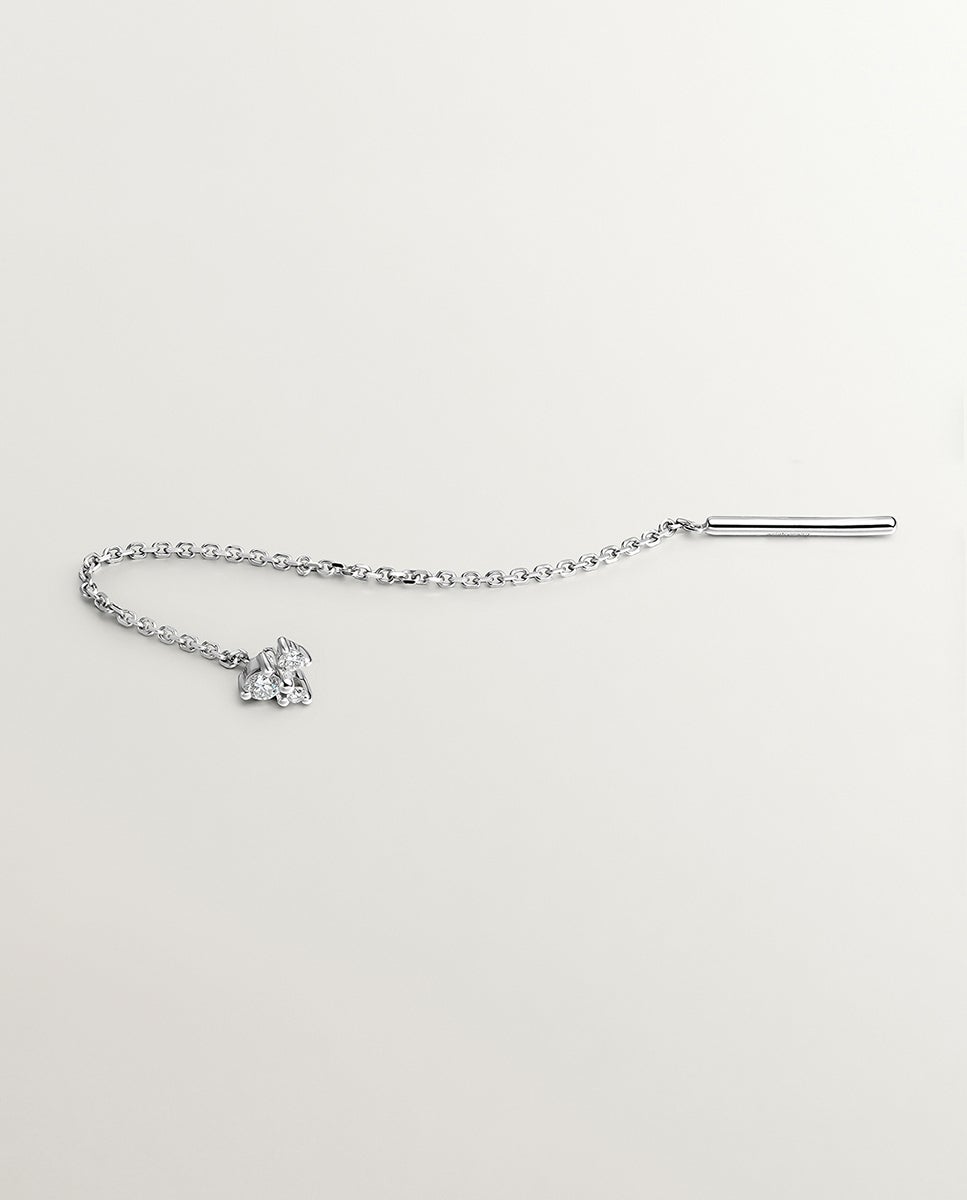 Pendiente individual de oro de 18k con cadena y diamantes - Aristocrazy - Blanco Blanco-3