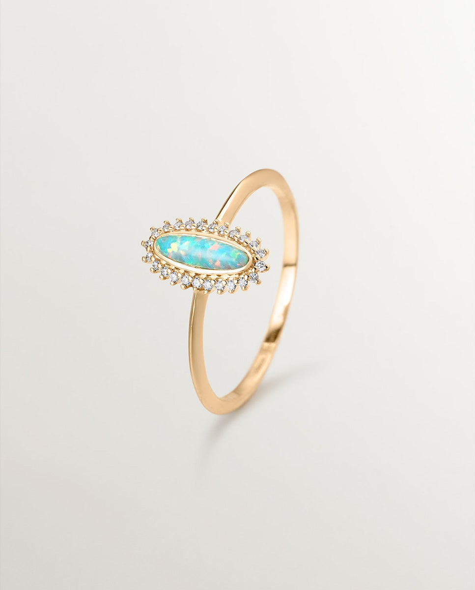 Anel de Ouro Amarelo 18k com Ópalo Turquesa e Diamantes Brancos Azul-1