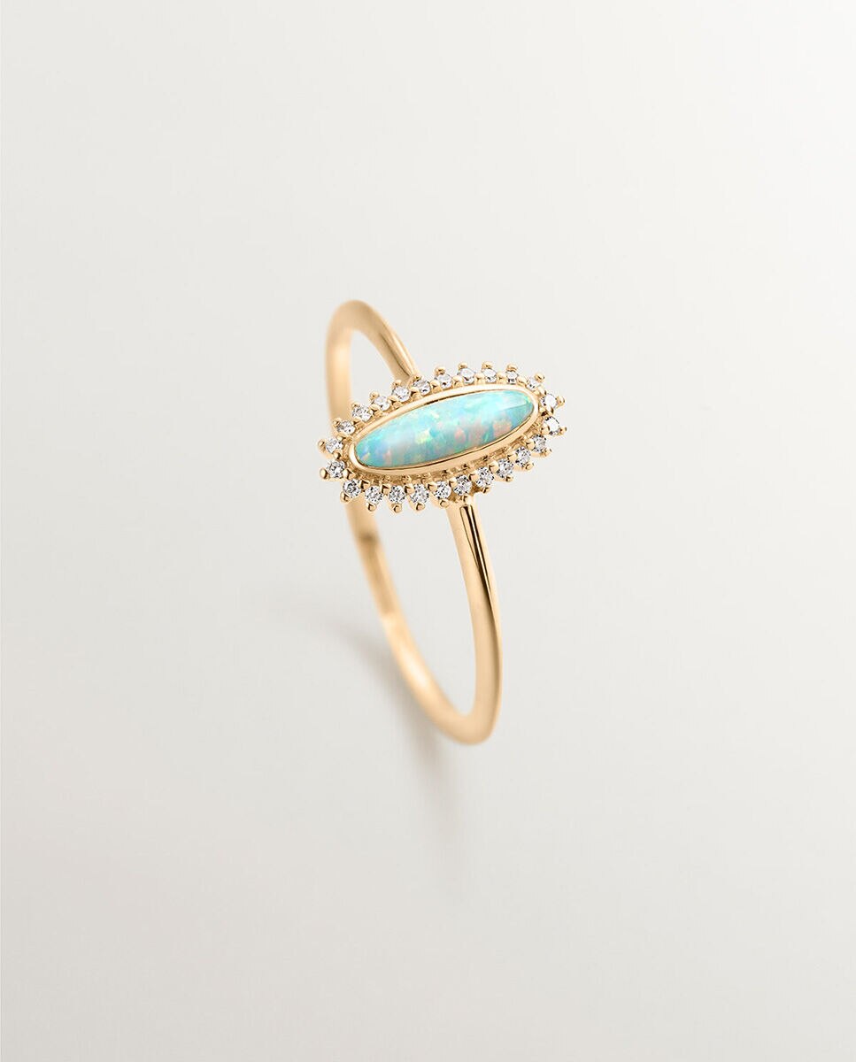 Anel de Ouro Amarelo 18k com Ópalo Turquesa e Diamantes Brancos Azul-5