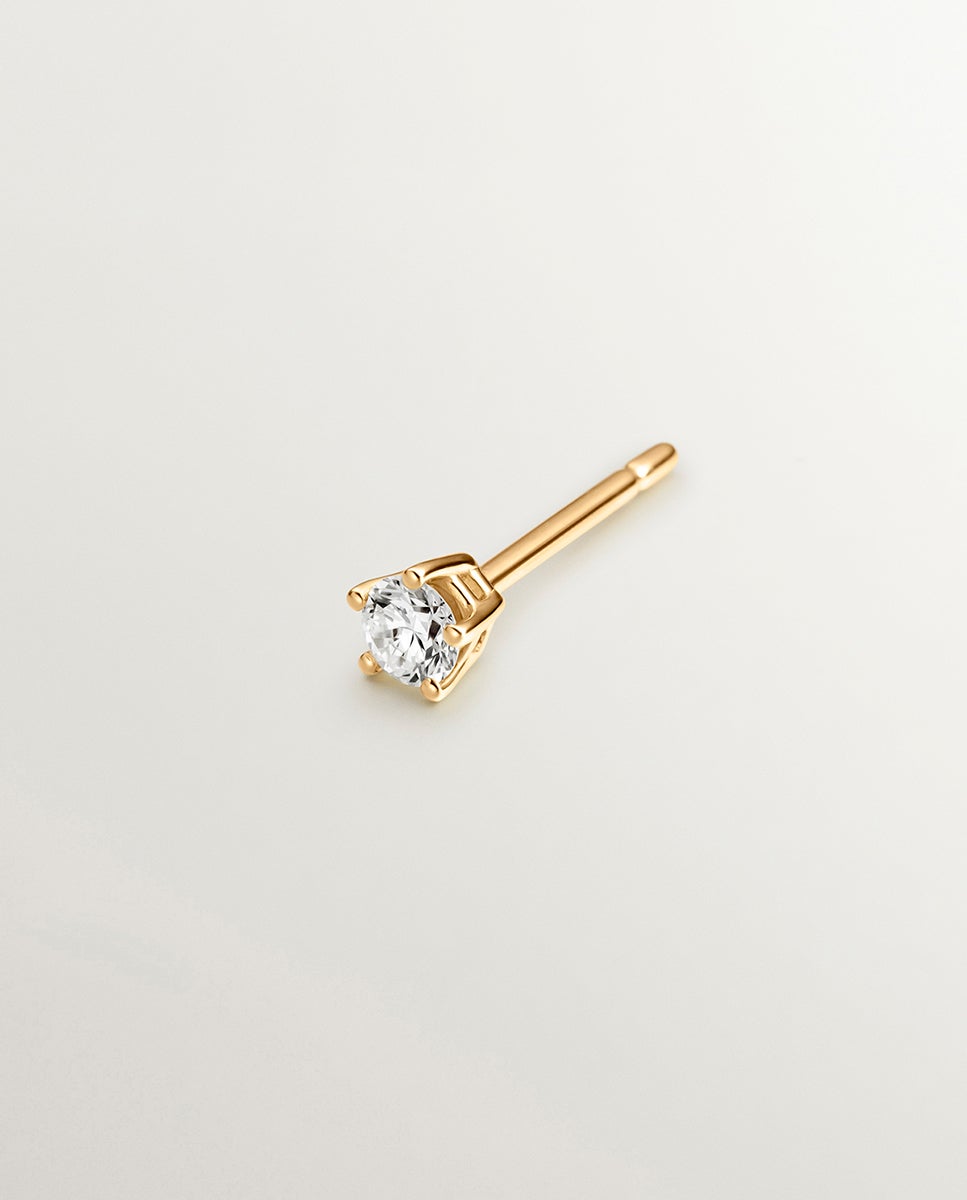 Pendiente individual de oro amarillo de 18k con diamante en talla brillante - Aristocrazy - Blanco Blanco-2