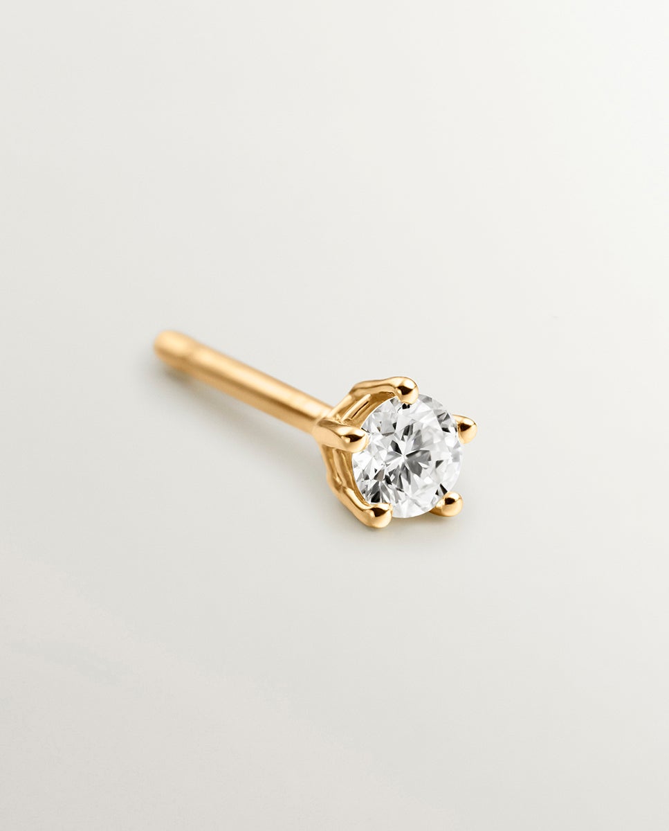 Pendiente individual de oro amarillo de 18k con diamante en talla brillante - Aristocrazy - Blanco Blanco-3